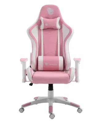 Cadeira Gamer Terabyte Pink Throne, Reclinável, 2D, Rosa e Branco, Até 140kg