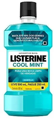 [Prime+Recorrência] Enxaguatório Bucal Cool Mint, Listerine, L 500Ml P 350mL | R$9