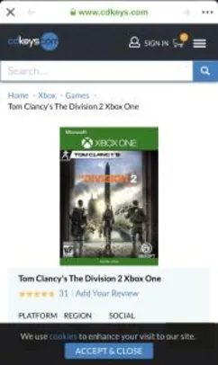 Tom Clancy's The Division 2 - Xbox One (Digital) R$114