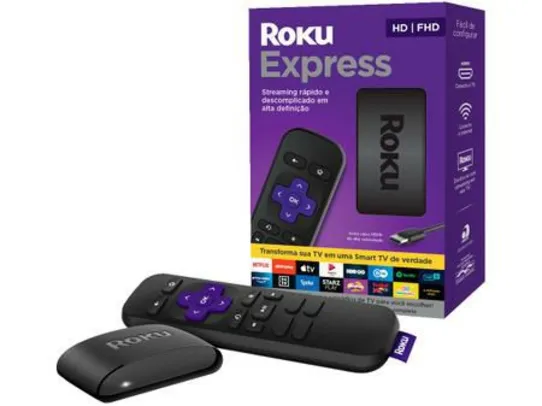 Roku Express Streaming Player Full HD - com Controle Remoto e Cabo HDMI | R$ 232