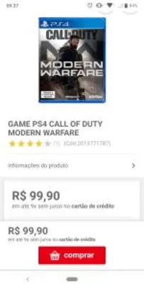 [PS4] JOGO: CALL OF DUTY MODERN WARFARE | R$100