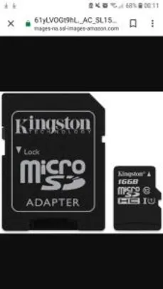 Cartão de Memória Canvas Select microSD 16GB, Kingston - R$22