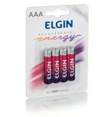 Pilha Recarregável Elgin AAA 1000 mAh - 4 unidades | R$30