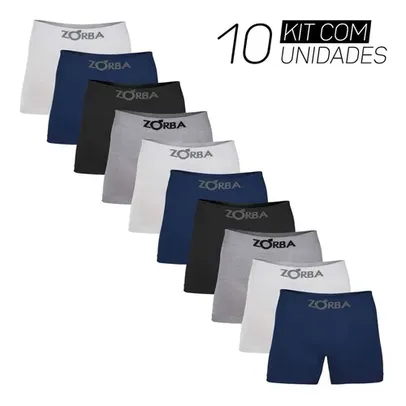 Kit Com 10 Cuecas Boxer Algodão Sem Costura Zorba 781