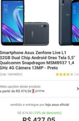 [APP] Smartphone Asus Zenfone Live L1 32GB R$ 406