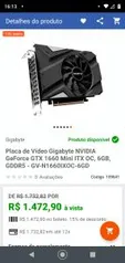 Placa de Vídeo Gigabyte NVIDIA GeForce GTX 1660 mini itx | R$1472