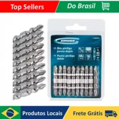 [Do Brasil] Jogo De Pontas Bits Phillips Ponta Dupla Ph2 45Mm 10Pcs Gross 1120955