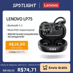 Fone de Ouvido Bluetooth Wireless Lenovo Original LP75 LED Digital Display Noise Reduction Earbuds