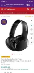 Fone de Ouvido Sem Fio Philips SHB3175BK/00 com Bass+, Haste Dobrável - Preto - Drive de 40mm