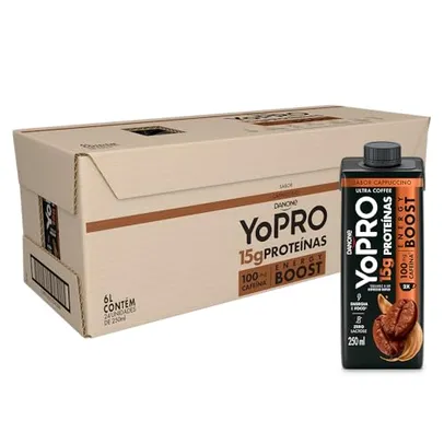 [Rec] [Sel] Pack 24 YoPRO Bebida Láctea Energy Boost UHT Capuccino 15g de Proteínas 250ml - 24 Unidades