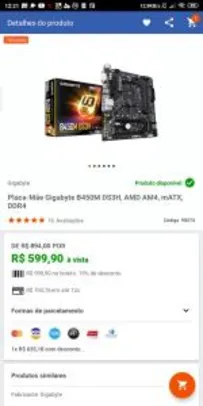 Placa-Mãe Gigabyte B450M DS3H, AMD AM4, mATX, DDR4 | R$540