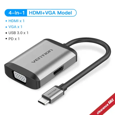 Vention usb c hub 5 em 1 - Hdmi + usb 3.0 + PD + VGA 