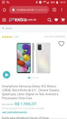 Smartphone Samsung Galaxy A51 Branco 128GB | R$ 1.766