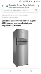 Geladeira cônsul 450 litros inox - R$1722