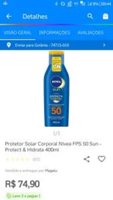 Saindo por R$ 75: Protetor Solar Corporal Nivea FPS 50 400ML - Leve 2 Pague 1 | R$37 Cada | Pelando