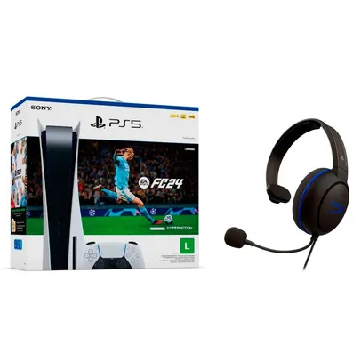 Console PS5 com EA Sports FC24 + Headset Gamer HyperX 4PF42AA Preto/Azul