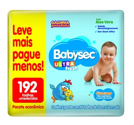 Novidade: Toalha Umedecida Ultrafresh, Babysec, 192 uni,Pack econômico