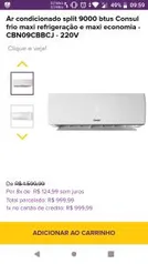 Ar condicionado split 9000 btus Consul frio maxi refrigeração e maxi economia - CBN09CBBCJ - R$899