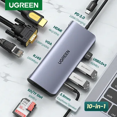 Adaptador Hub Ugreen 10 em 1 | USB C - HDMI - USB 3.0 | R$229