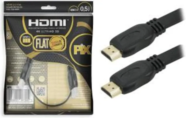 Cabo Hdmi 2.0 4K Hdr 19P 0.5M Pix Flat Gold, Preto | R$9