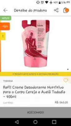 Creme Desodorante Cereja e Avelã Tododia | R$16