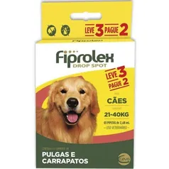 Combo Antipulgas Fiprolex Cães 21 A 40Kg Ceva 3 Pipetas