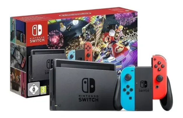 [Meli+ / CC Mercado pago] Nintendo Switch 32GB Mario Kart 8 Deluxe cor  vermelho-néon, azul-néon e preto