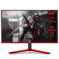 Monitor Gamer 24 Full HD LED 1ms 75Hz hdmi hq Moba 24GHQ75 Preto e vermelho