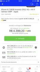 [APP] iPhone Xr 128GB Amarelo IOS12 4G + Wi-fi Câmera 12MP - Apple  por R$ 3519