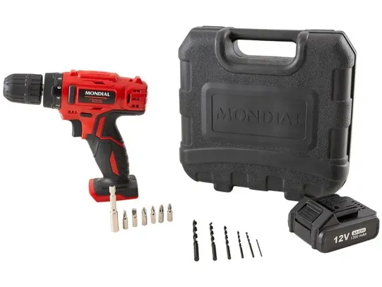 [Magalu] Furadeira e Parafusadeira Mondial a Bateria 12V com Maleta Power Tools FPF-06M