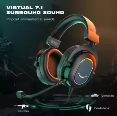 [Moedas] Headset Gamer FIFINE H6 com Microfone - Som 7.1 Surround, Drivers de 50mm, RGB, conexão USB