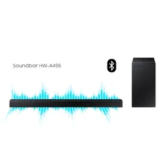 Soundbar Samsung HW-A455 2.1 Canais potência de 300W rms Bluetooth e Subwoofer sem fio - Preto