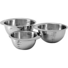 [Primeira Compra] Conjunto de Tigelas Inox com Escala de Medida 3 Peças - La Cuisine