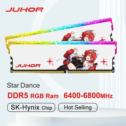 (Moedas R$265) JUHOR DDR5 Memória RGB 16GB 6800MHz  CL34