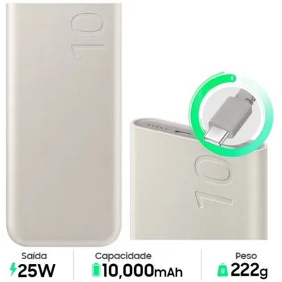 Samsung Carregador Portátil 2x Usb-c, 10000mah, Super Rápida 25W, Com Cabo Tipo-C incluso