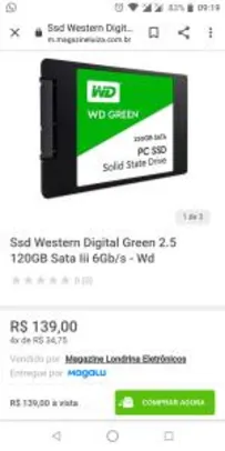SSD WETERN DIGITAL GREEN 2.5 120GB SATA Luiz 6Gb/s - Wd