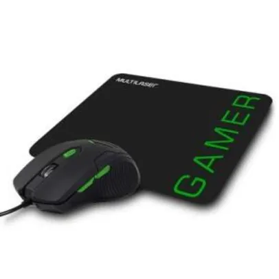Kit Gamer Multilaser - Mouse + Mousepad Speed, Pequeno, Verde R$40