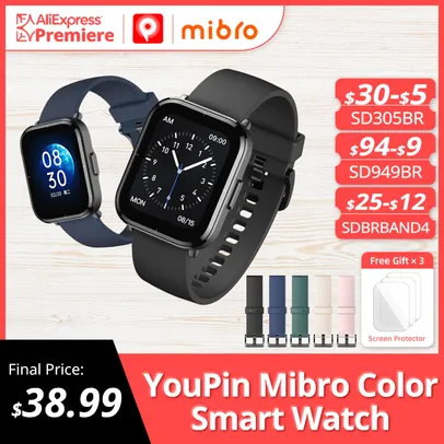 Smartwatch Mibro Color | A prova de água + Monitor de oxigênio no sangue R$178