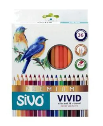Lápis de Cor Redondo, Sivo, Vivid Premium,36 Cores | R$33