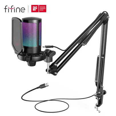 [Taxa Inc. + Moedas R$81] Kit Microfone Fifine A6T RGB Usb + Braço Articulado