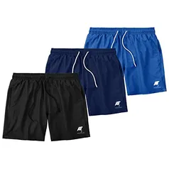 Kit 3 Shorts Masculino Mauricinho Praia Bermuda Água Treino Academia Esporte Liso Lisa Tactel, Tam M, Preto, Azul Marinho, Azul Royal