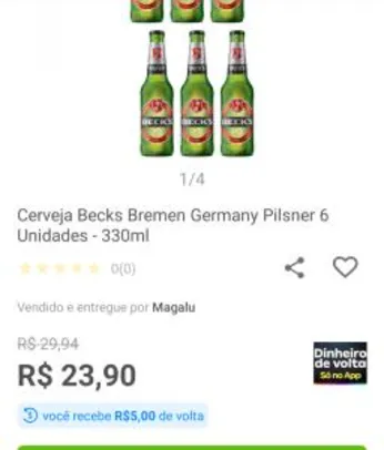 [APP/ R$ 6 de volta] Cerveja Beck's Bremen Germany 330mL c/ 6 | R$ 24