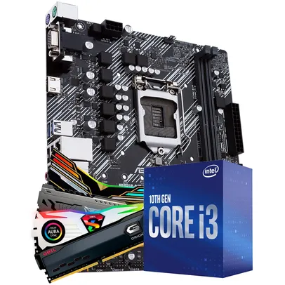 Intel i3 10105F, Gigabyte H410M H, Memória DDR4 8GB 3000MHz | R$1.634