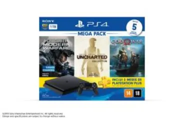 [AME R$1.359 + CC Sub] Console Ps4 1TB + 5 Jogos + Controle DualShock 4 Bundle Hits 7 R$1.699