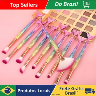 [moedas+cupom agite] Kit 10pçs de pincéis de maquiagem sereia conjunto profissional - AliExpress 66