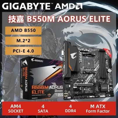 Placa-mãe Gigabyte-B550M Elite Aorus, Micro-ATX, DDR4, 4000 OC MHz, M.2, USB 3.2