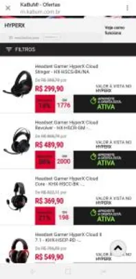 Headset Gamer HyperX Cloud Revolver - HX-HSCR-GM - Preto/Cinza | R$490