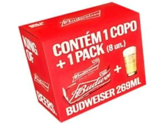 Kit Cerveja Budweiser American Standard Lager - 269ml Cada 8 Unidades com 1 Copo