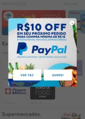 R$10 OFF pagando com PayPal no Rappi