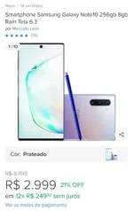 Smartphone Samsung Galaxy Note10 256gb 8gb Ram | R$2.999 12x sem juros